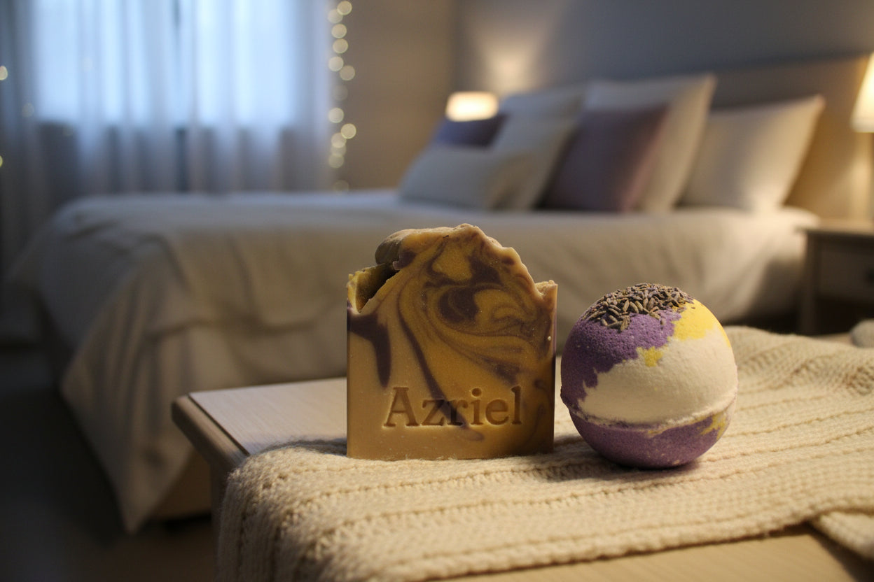 lavender chamomile soap and bath bomb