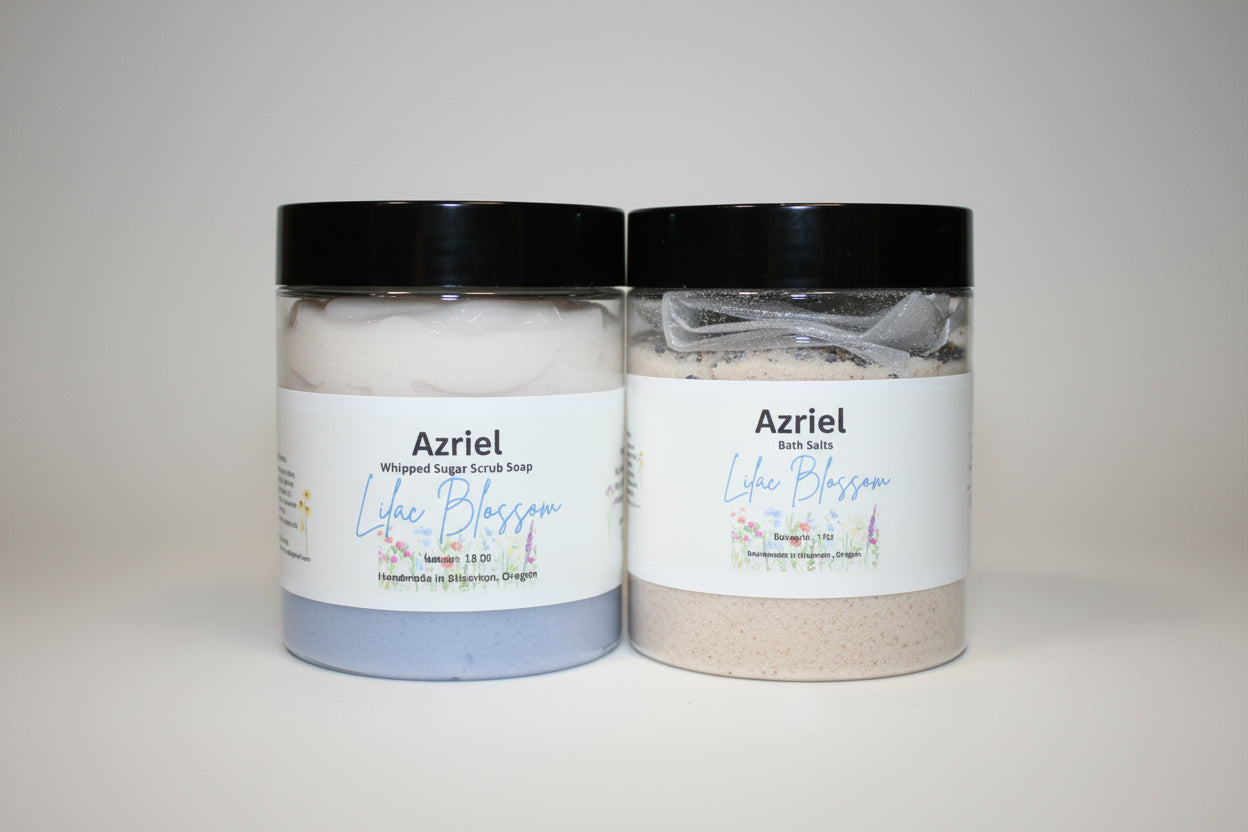 Azriel floral collection Lilac blossom whipped sugar scrub and bath salt duo