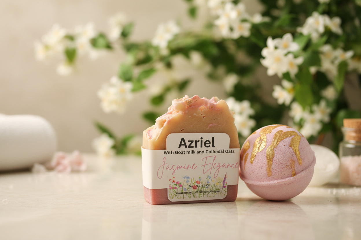 jasmine bar of soap and bath bomb