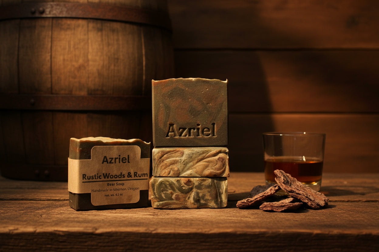 Rustic woods and rum handcrafted beer soap