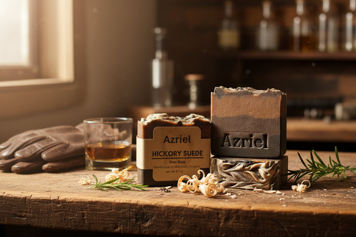 Hickory and suede handcrafted beer soap
