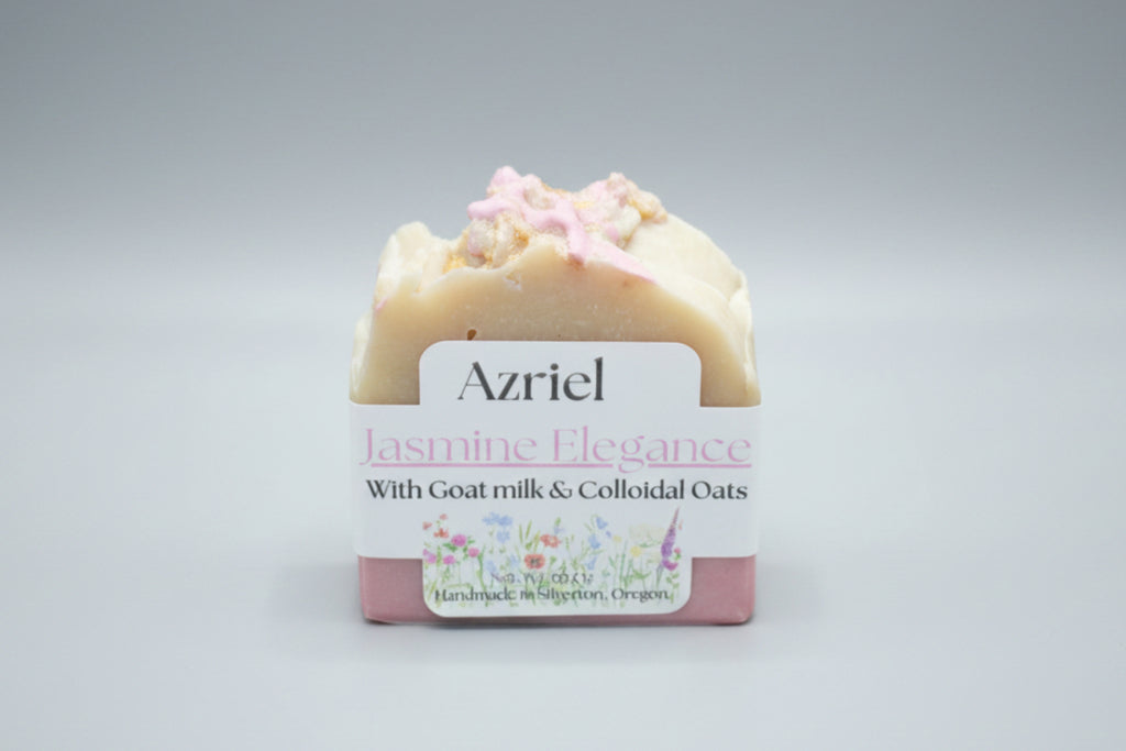 Bar of soap with 'Azriel' label on a brown background