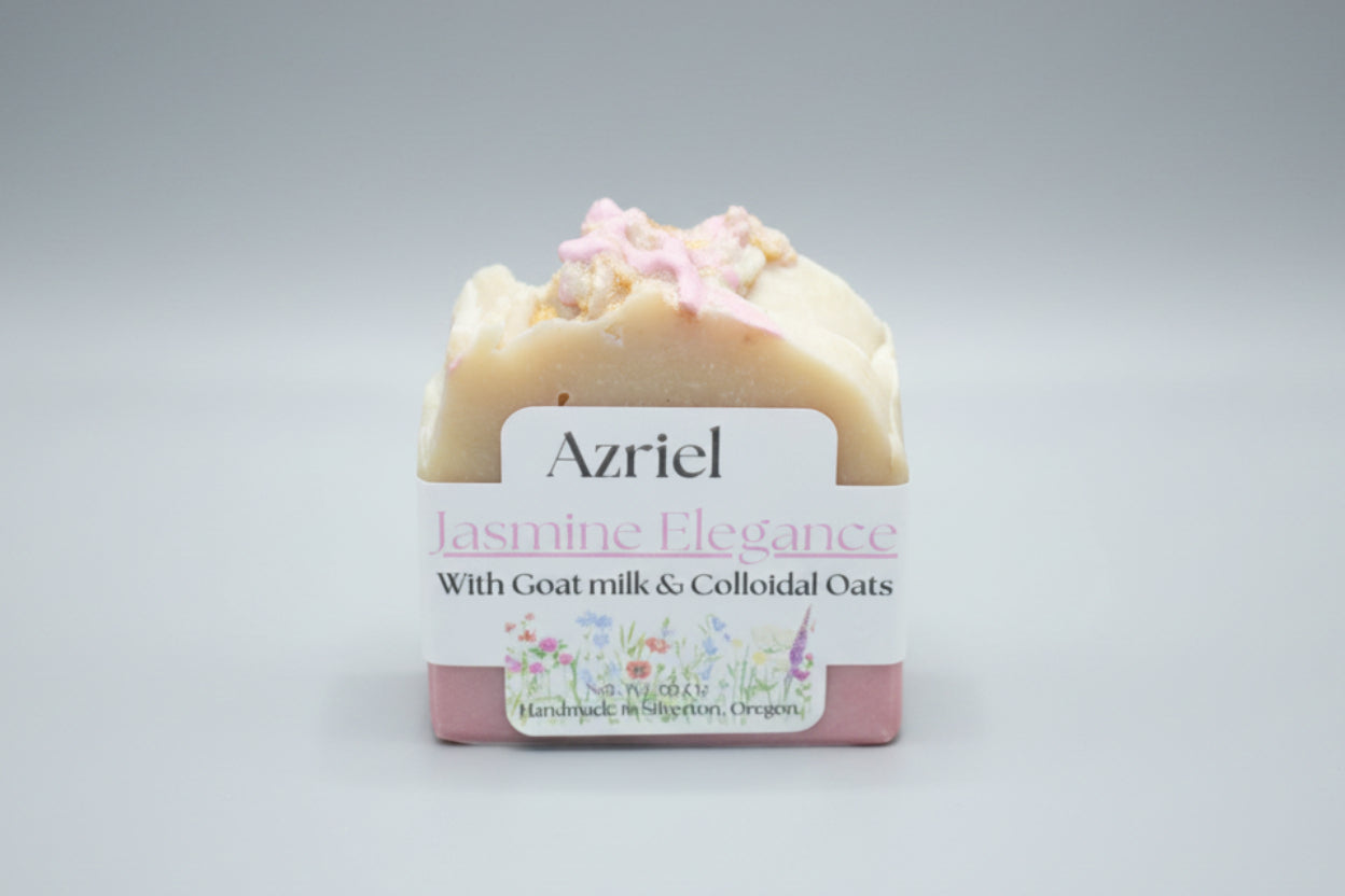 Bar of soap with 'Azriel' label on a brown background