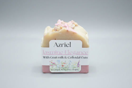 Bar of soap with 'Azriel' label on a brown background