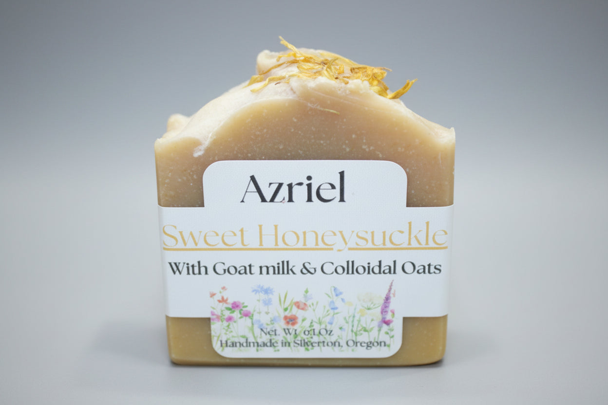Bar of soap with 'Azriel' label on a brown background