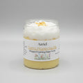 Jar of Azriel Sweet Honeysuckle whipped foaming sugar scrub on a beige background
