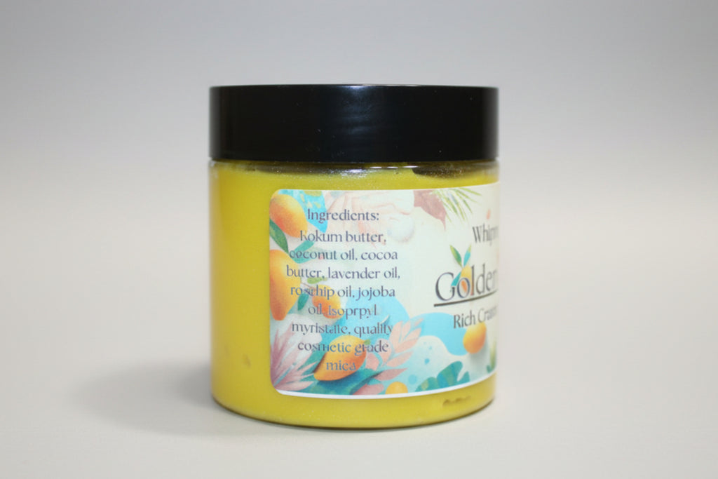 Yellow jar with a black lid on a beige background