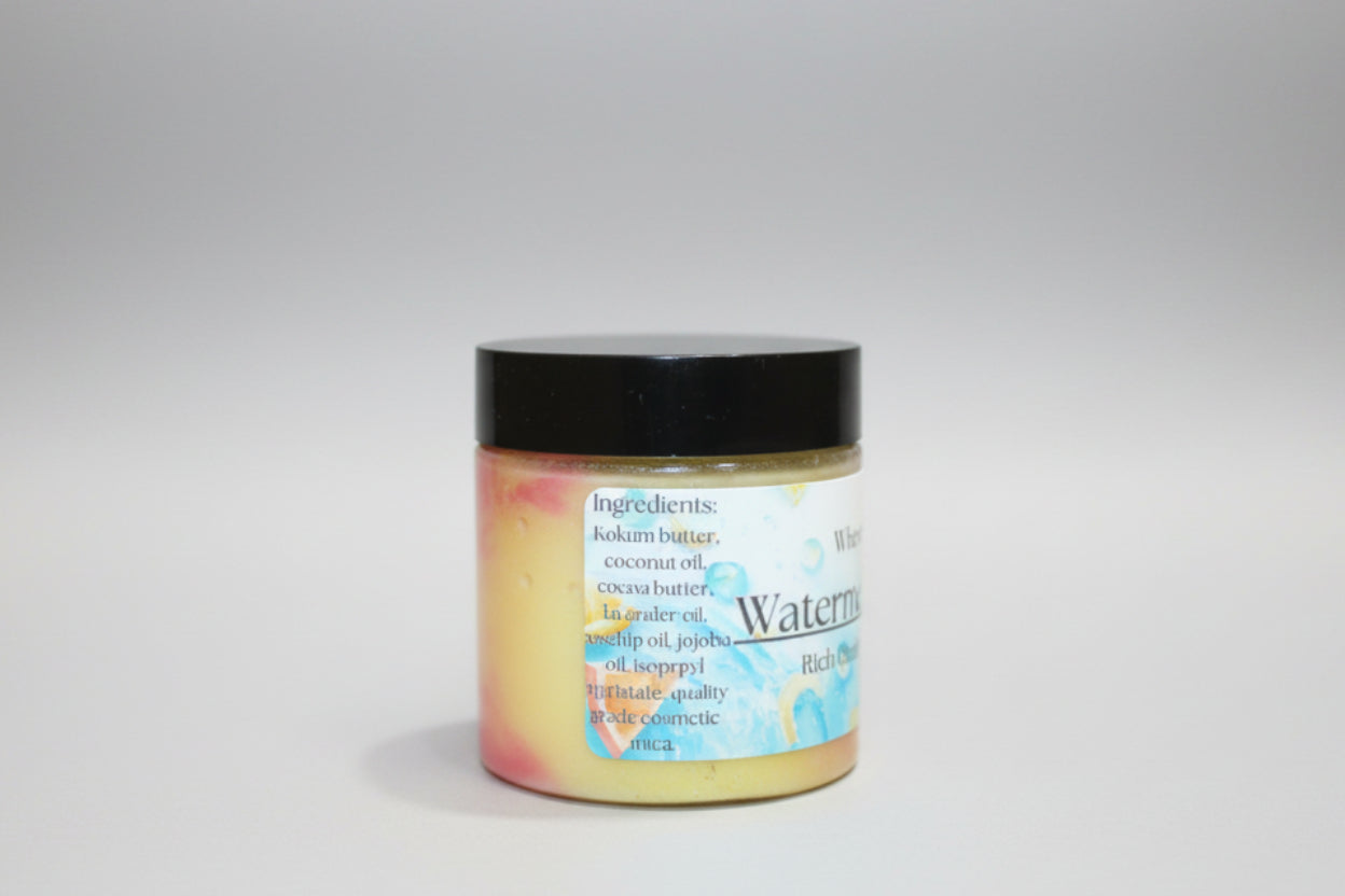 Jar with a label on a beige surface