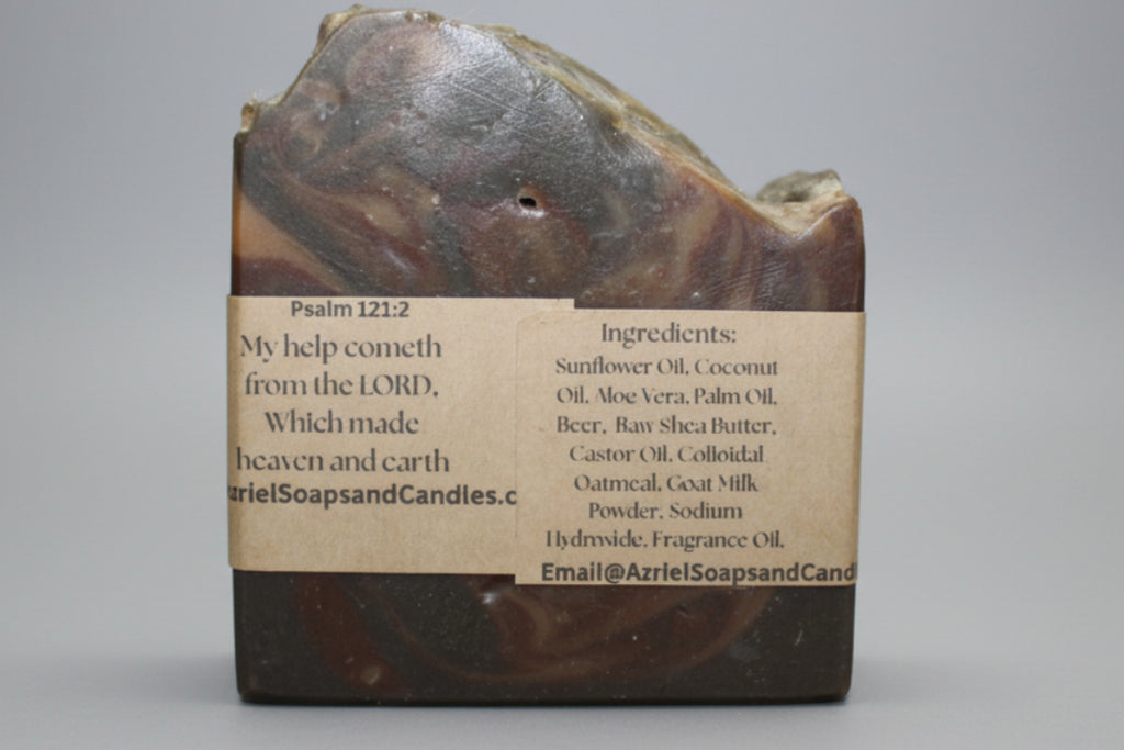 Bar of soap with a visible label on a cardboard background