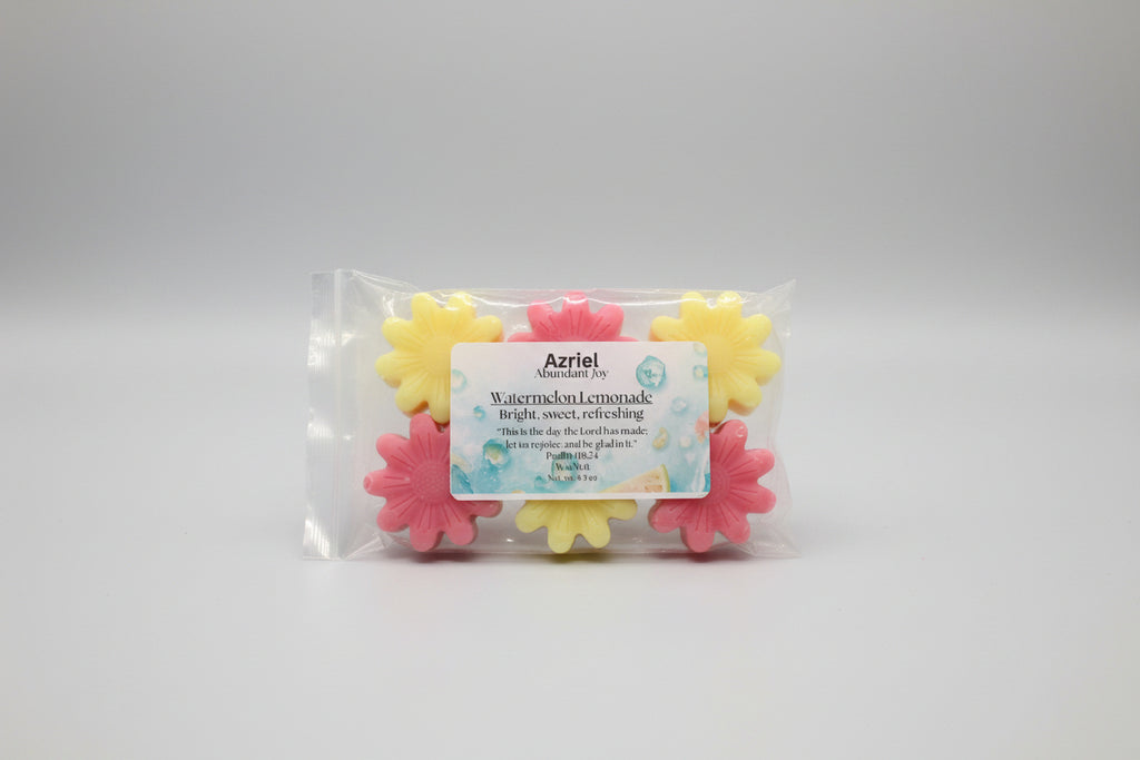 Packaged watermelon lemonade-flavored gummy bears with a label on a brown background