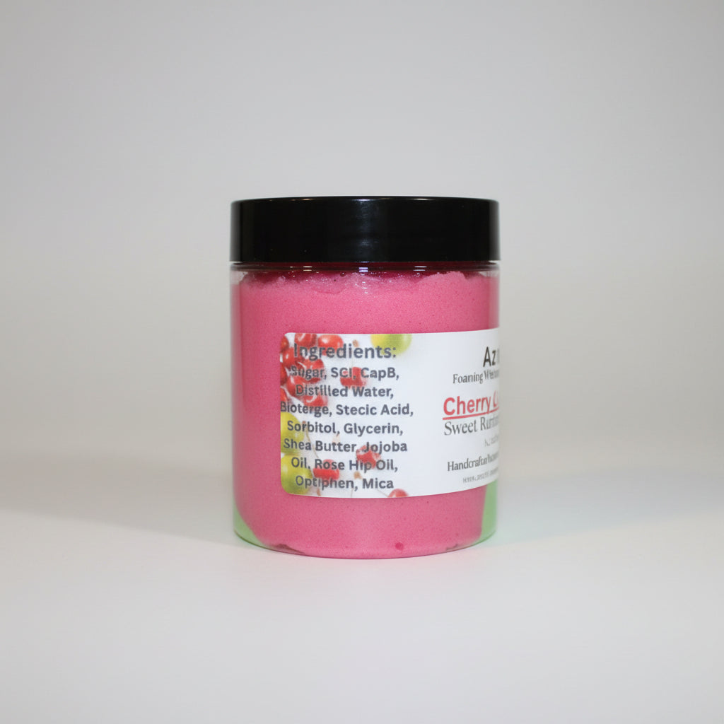 Pink jar with black lid on a brown background