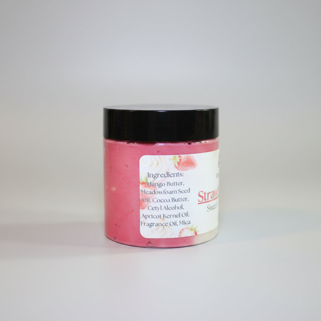 Pink jar with black lid on a brown surface