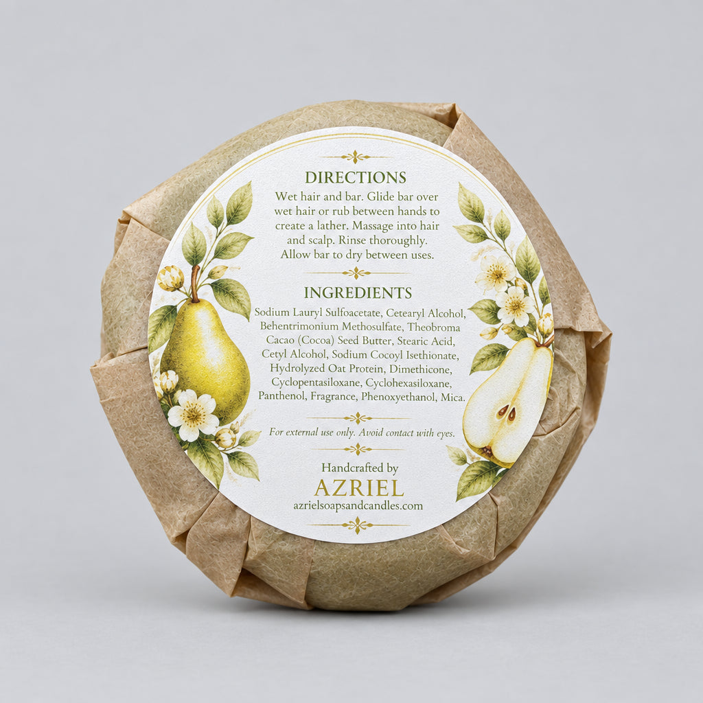 A wrapped hair dryer attachment by Azriel, shown in a brown kraft paper sleeve with a large white circular label featuring botanical illustrations and product text.